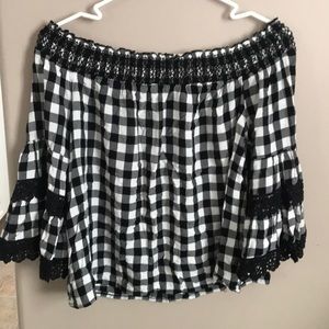 Off the shoulder checkered blouse